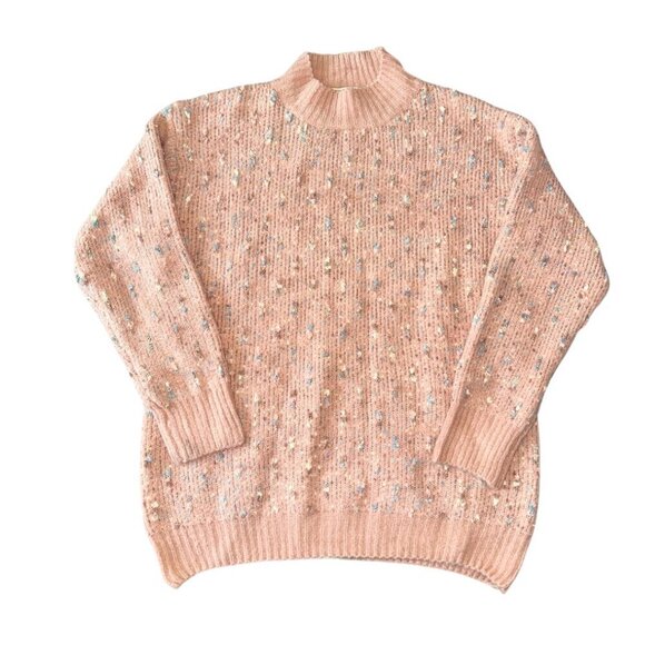 Peach Pink Confetti Popcorn Sweater High Neck Long Sleeve Love & Vine Size Small - Picture 1 of 10